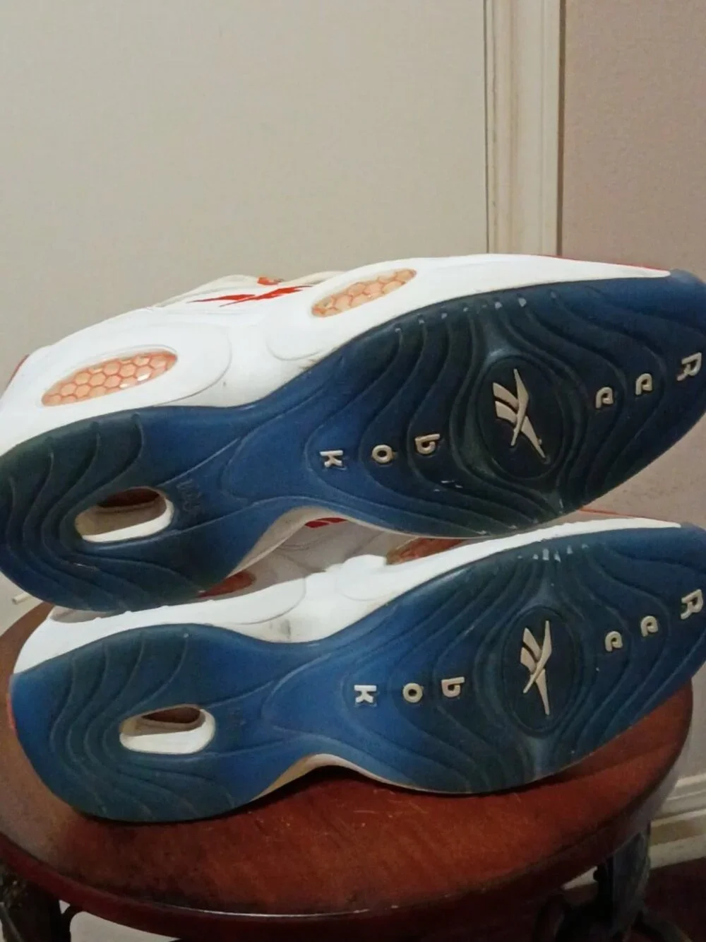 Reebok Question Low Patent Vivid Orange White Blue Men's Size 12 FX4999